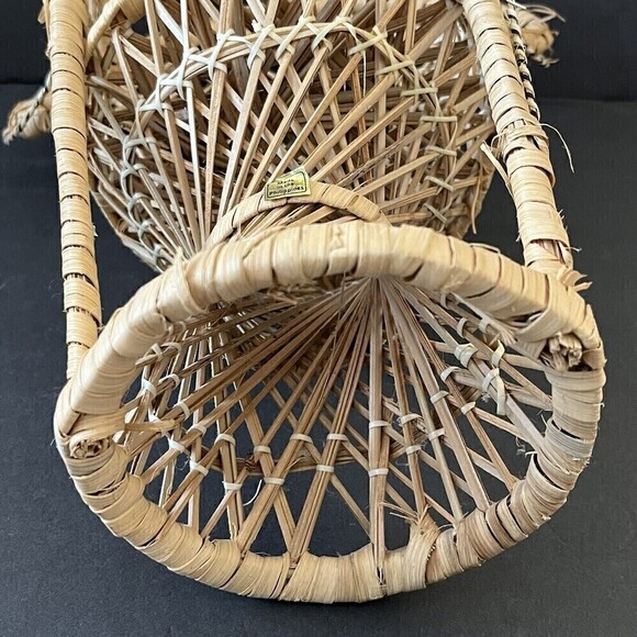 Wicker Peacock Rattan Chair Doll Plant Stand Boho Decor Fan Back 15" 90s Y2K - Picture 8 of 11